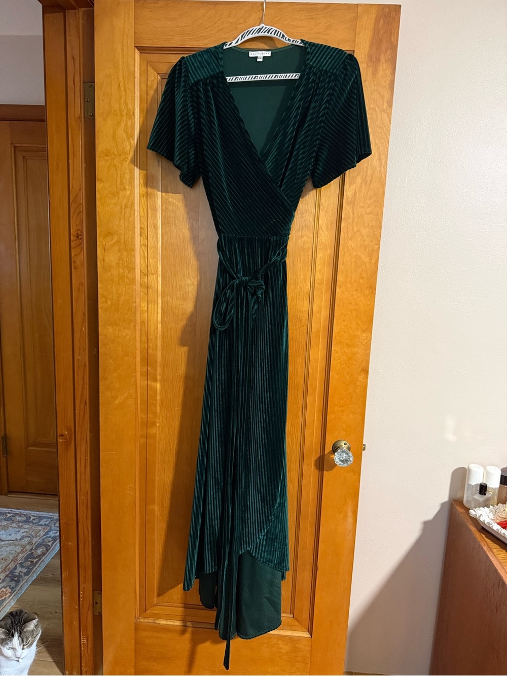 Baltic Born Dark Green Velvet Wrap High-Low Dress
